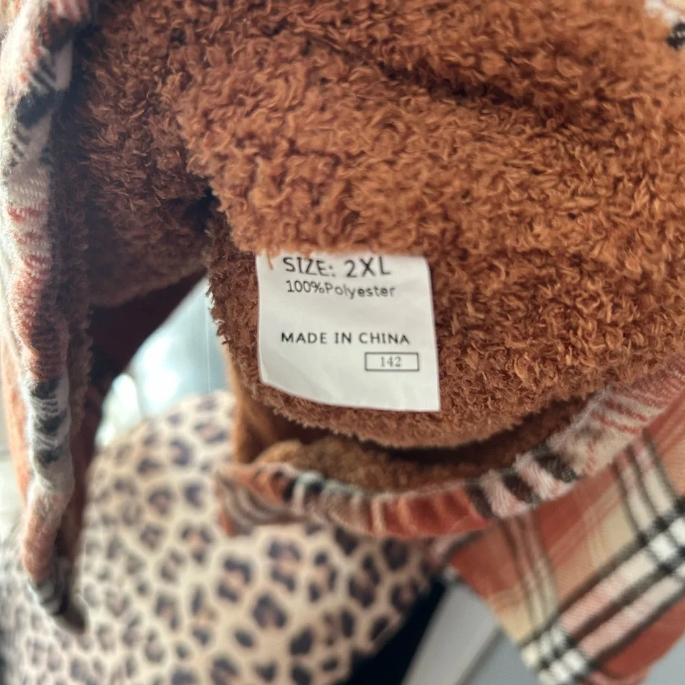 Orange Plaid Sherpa-Lined Hooded Utility Jacket - Picture 7 of 11